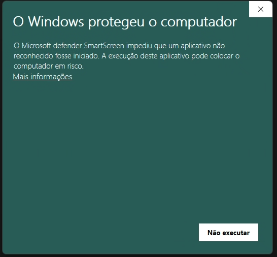 Tela do Windows SmartScreen com o link Mais informações destacado.