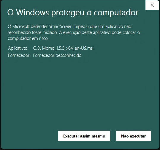 Tela do Windows SmartScreen mostrando o botão Executar assim mesmo.